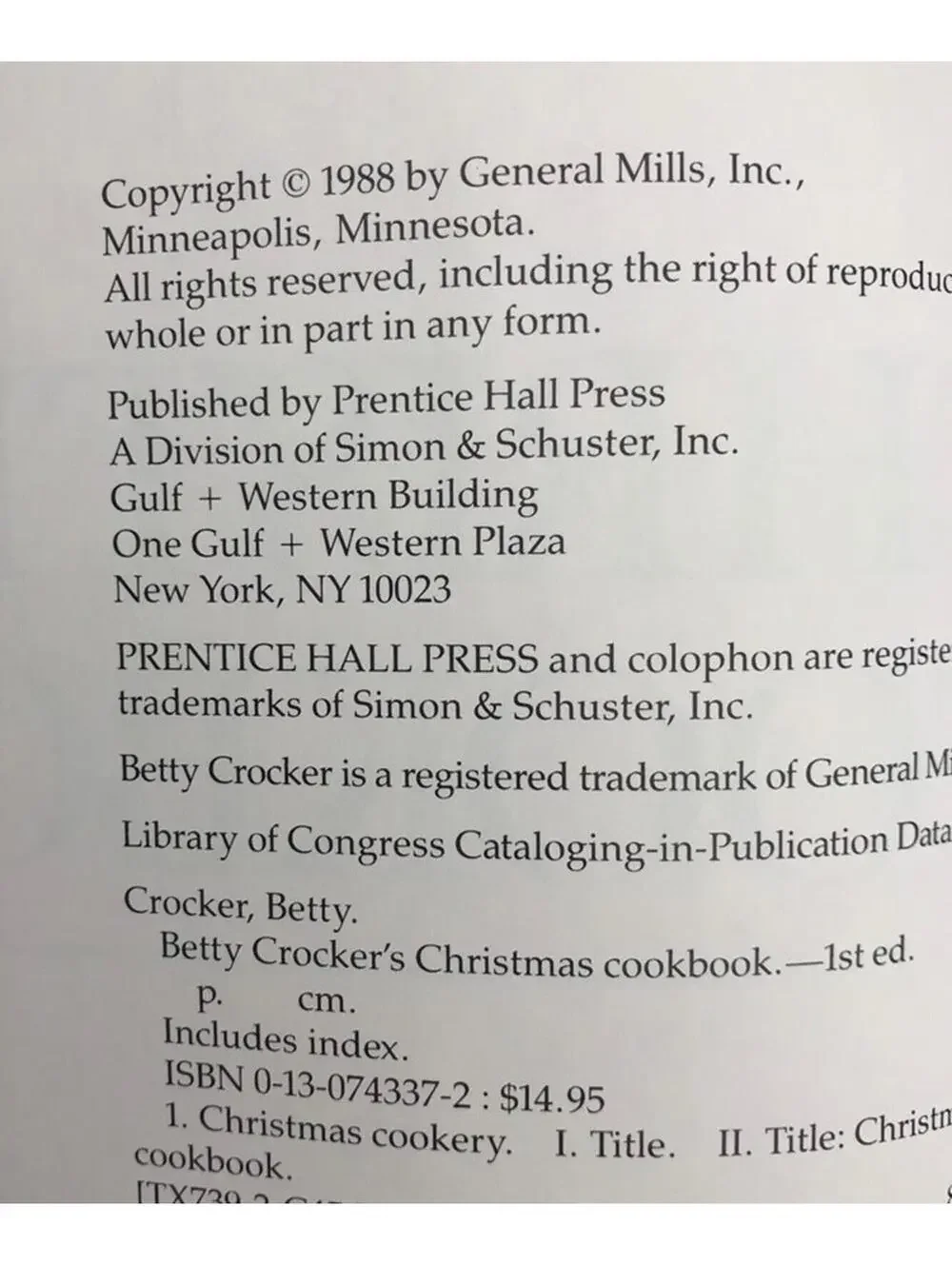 Vintage Betty Crocker's Christmas Cookbook, 1988 Hardcover